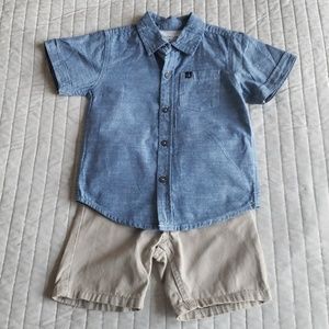 NWT CK Denim Top and Khaki Short Set 24 mnths